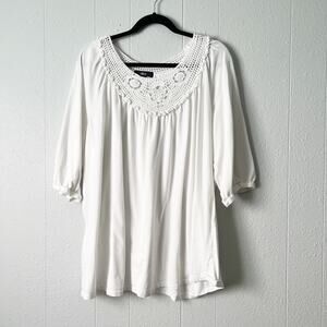 Ellos Top Womens 1X Crochet Cotton Modal Stretch Puff Sleeve Career Workwear